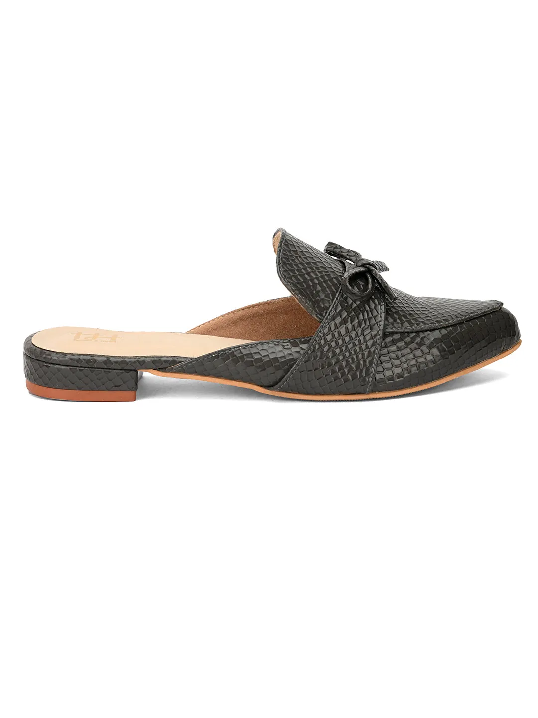 Hydes N Hues Grey Self Printed Mules