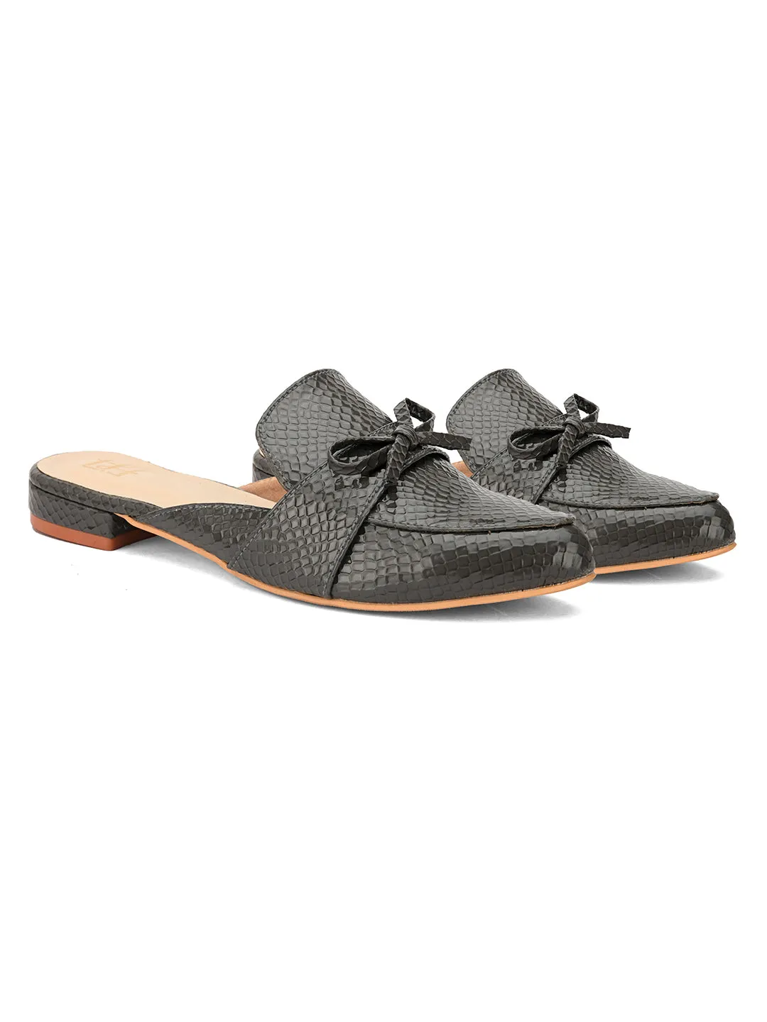Hydes N Hues Grey Self Printed Mules