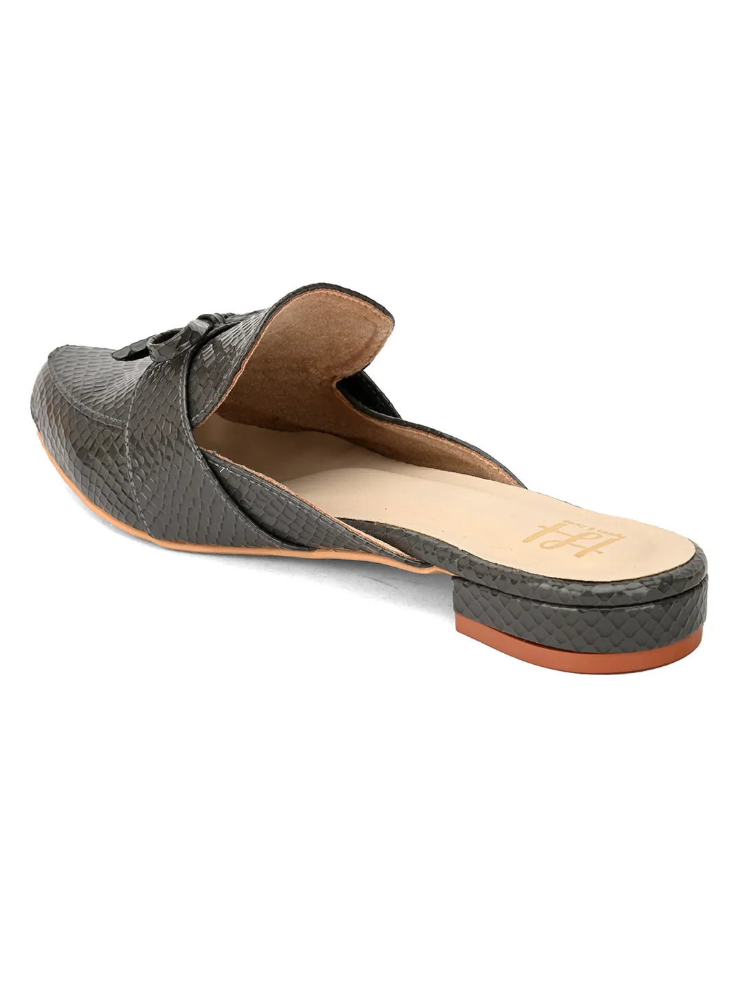 Hydes N Hues Grey Self Printed Mules