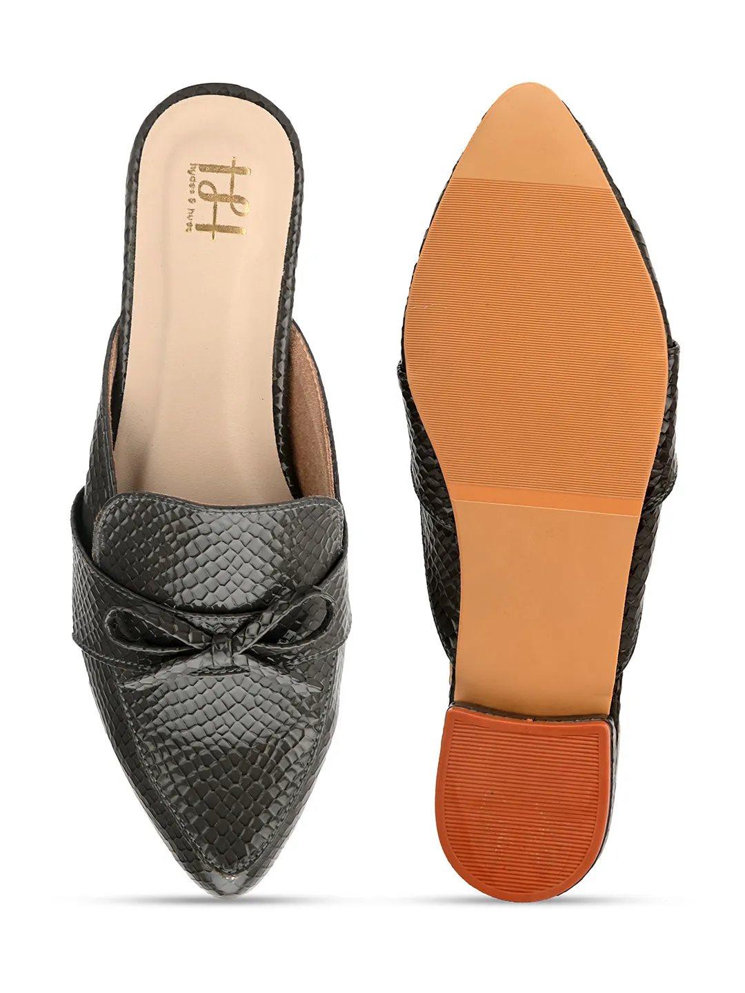 Hydes N Hues Grey Self Printed Mules