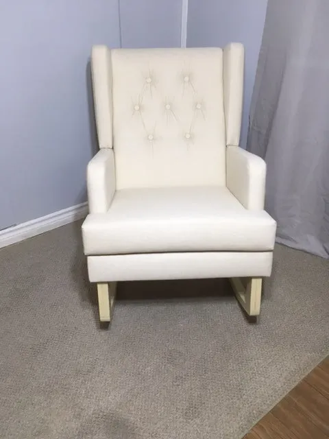 Jamestown Wingback Rocking Chair Rocker With Natural Canvas Fabric & Buttons