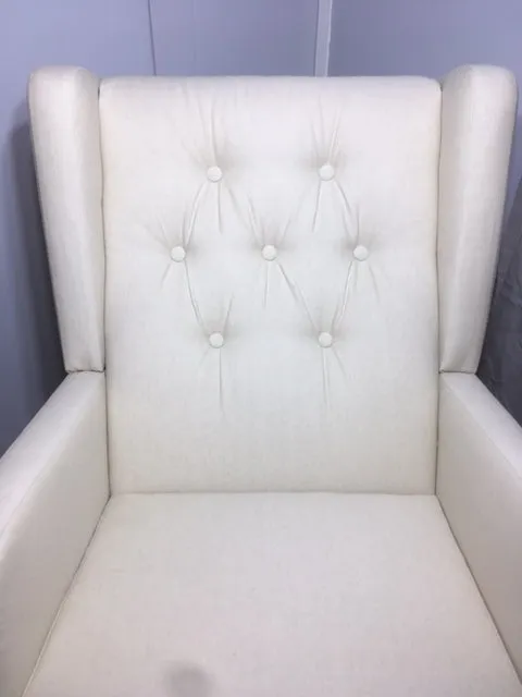 Jamestown Wingback Rocking Chair Rocker With Natural Canvas Fabric & Buttons
