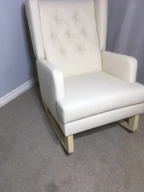 Jamestown Wingback Rocking Chair Rocker With Natural Canvas Fabric & Buttons