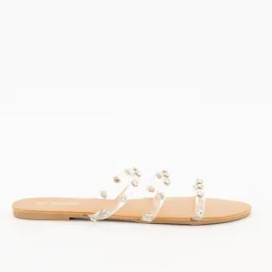 Ladies-Vinyl Strap Embellished Sandal