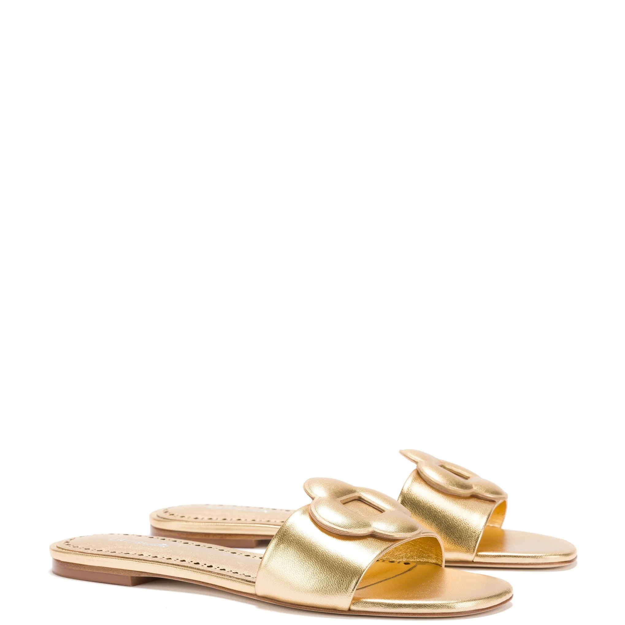 LARROUDE Flora Flat Mule In Gold Metallic Leather
