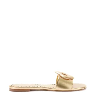 LARROUDE Flora Flat Mule In Gold Metallic Leather