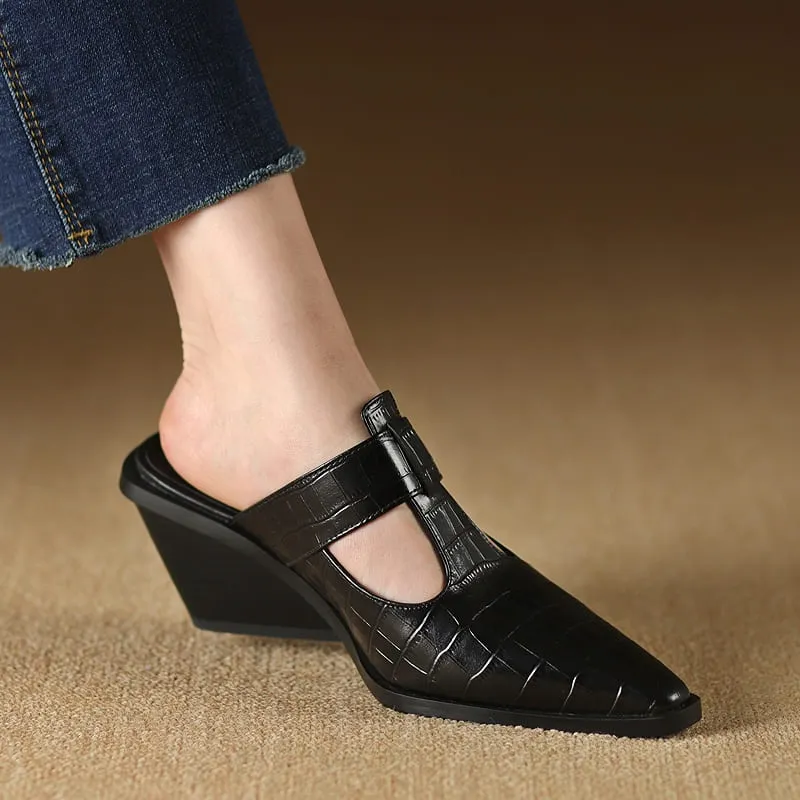 Leather Wedge Mules