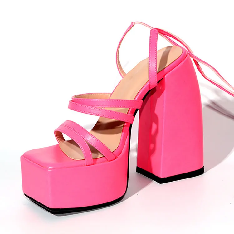 Matt Faux Leather Straps Platform Sandals