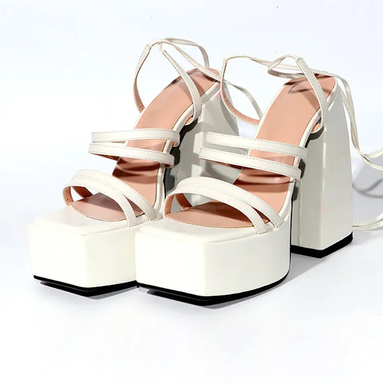 Matt Faux Leather Straps Platform Sandals