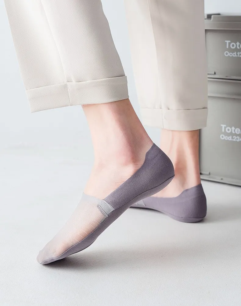 Men's 5-Pair Ultra-Thin Nylon Ankle Socks: Breathable, Non-Slip, & Comfortable