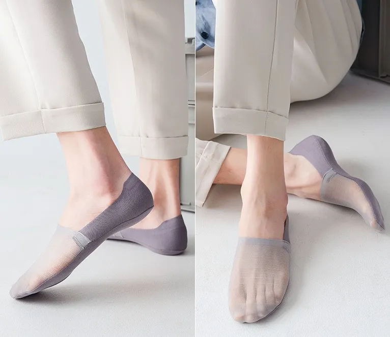 Men's 5-Pair Ultra-Thin Nylon Ankle Socks: Breathable, Non-Slip, & Comfortable