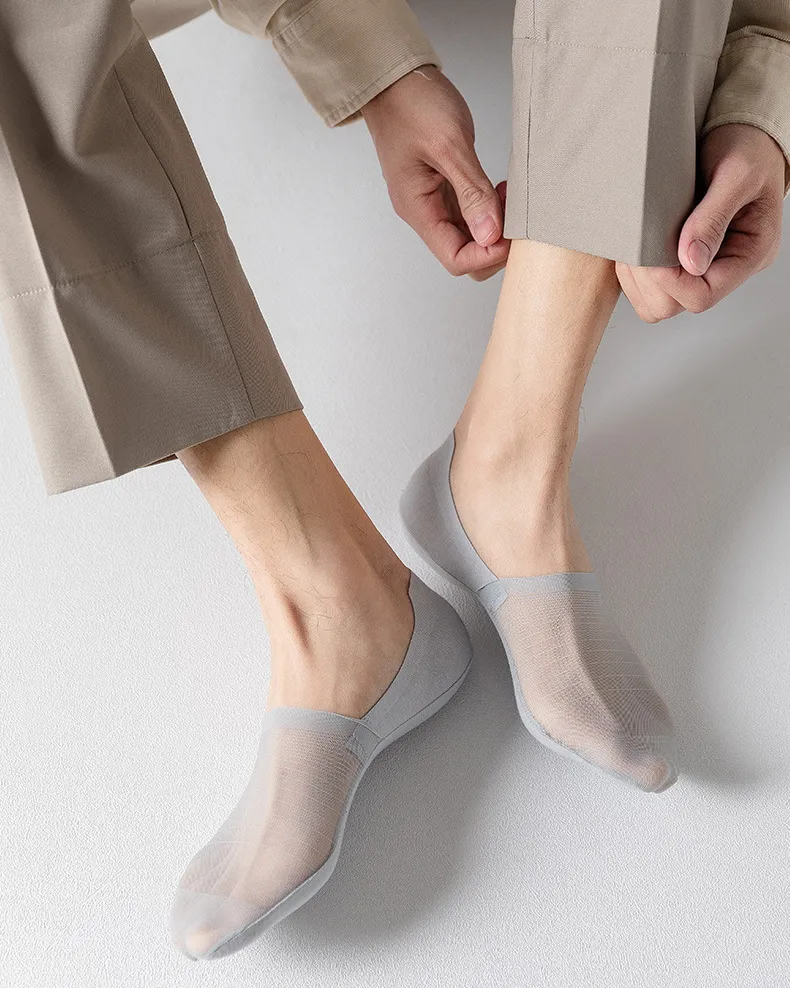 Men's 5-Pair Ultra-Thin Nylon Ankle Socks: Breathable, Non-Slip, & Comfortable
