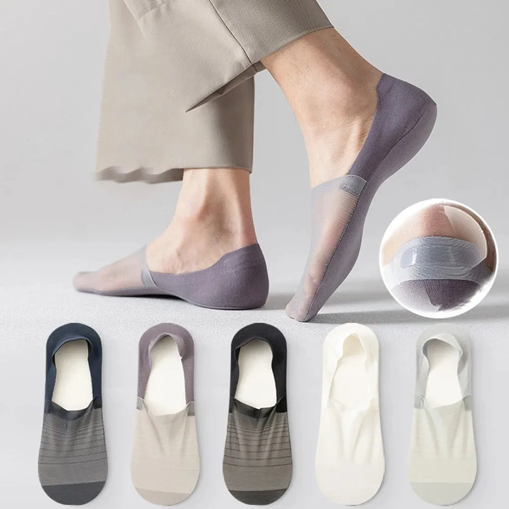 Men's 5-Pair Ultra-Thin Nylon Ankle Socks: Breathable, Non-Slip, & Comfortable