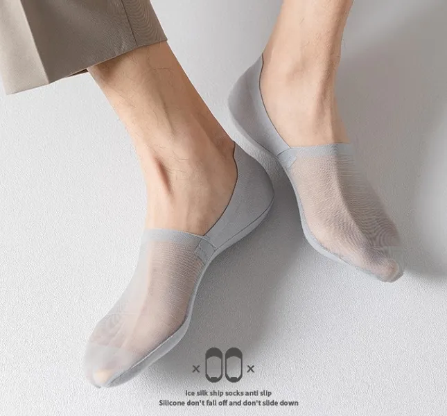 Men's 5-Pair Ultra-Thin Nylon Ankle Socks: Breathable, Non-Slip, & Comfortable
