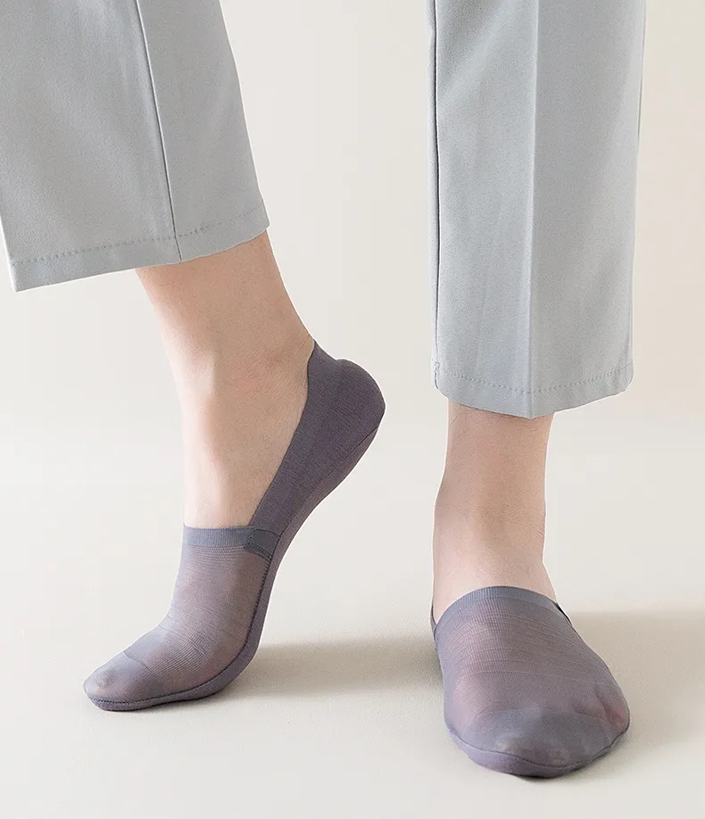 Men's 5-Pair Ultra-Thin Nylon Ankle Socks: Breathable, Non-Slip, & Comfortable