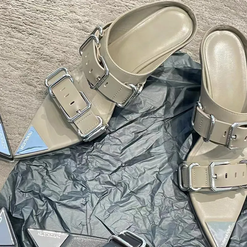 Metal High-Grade Pointed Toe Heel Slipper Sandals