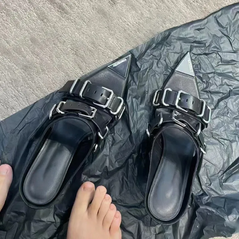 Metal High-Grade Pointed Toe Heel Slipper Sandals