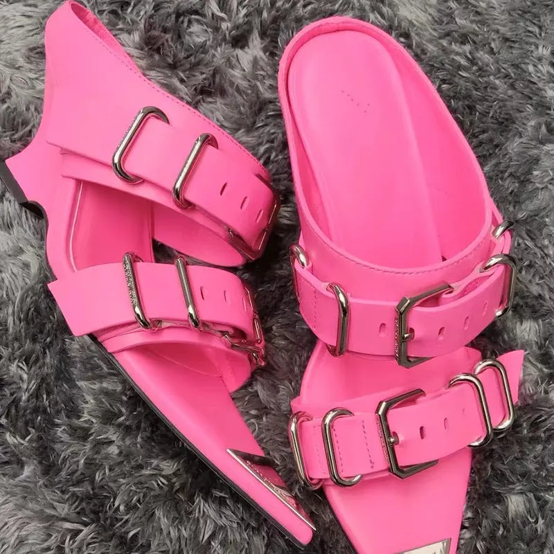 Metal High-Grade Pointed Toe Heel Slipper Sandals