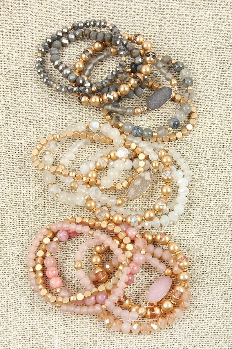 Multi Line Druzy Stone Charm Bracelet- 6 Colors