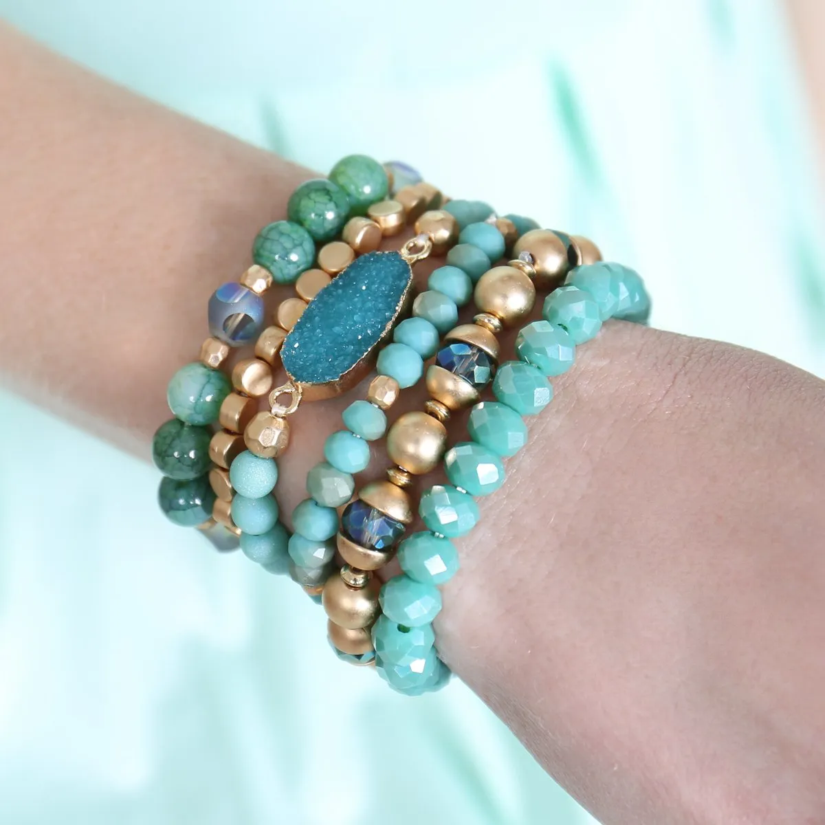 Multi Line Druzy Stone Charm Bracelet- 6 Colors