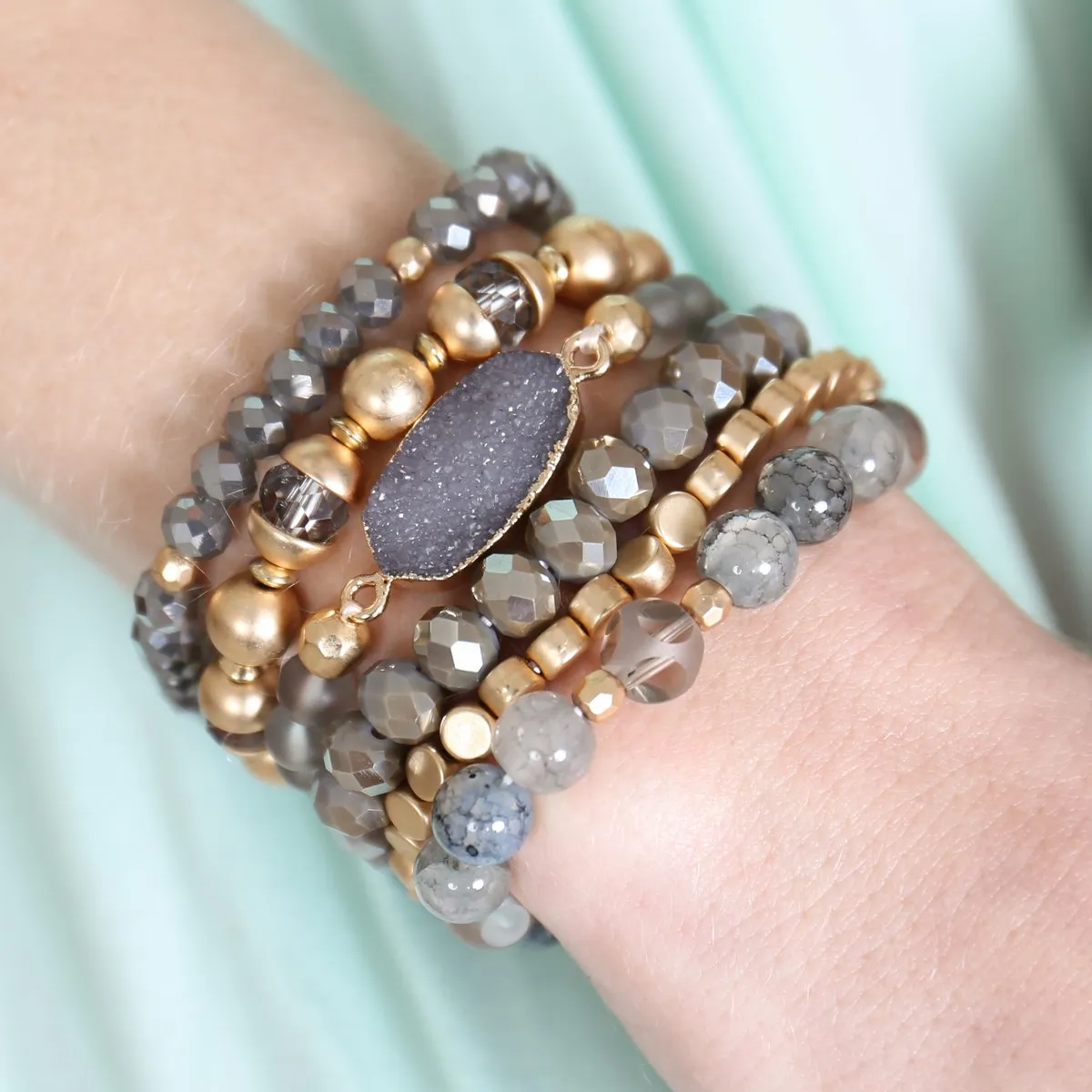 Multi Line Druzy Stone Charm Bracelet- 6 Colors