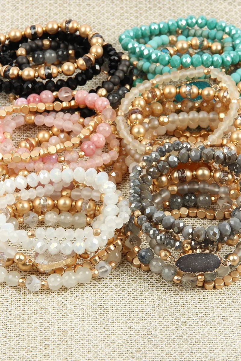 Multi Line Druzy Stone Charm Bracelet- 6 Colors