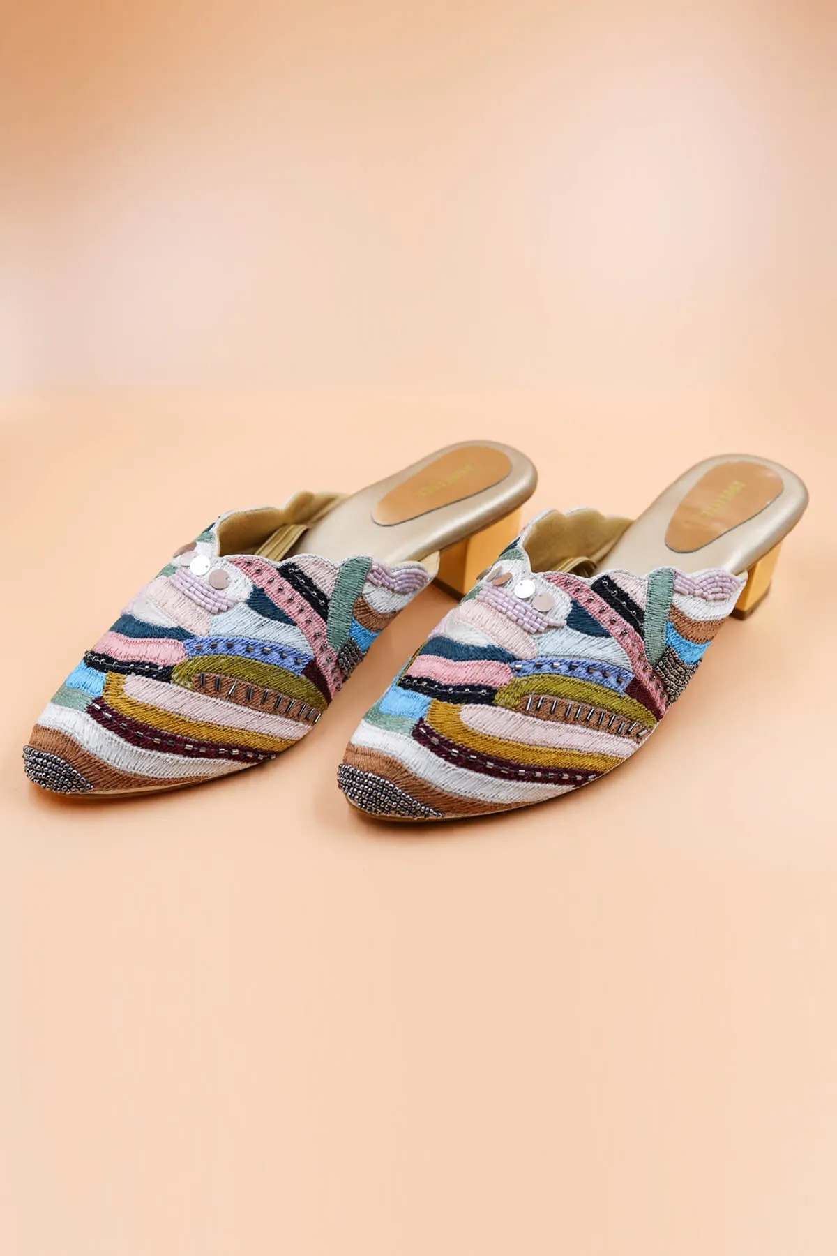 Multicolor Embroidered Mules
