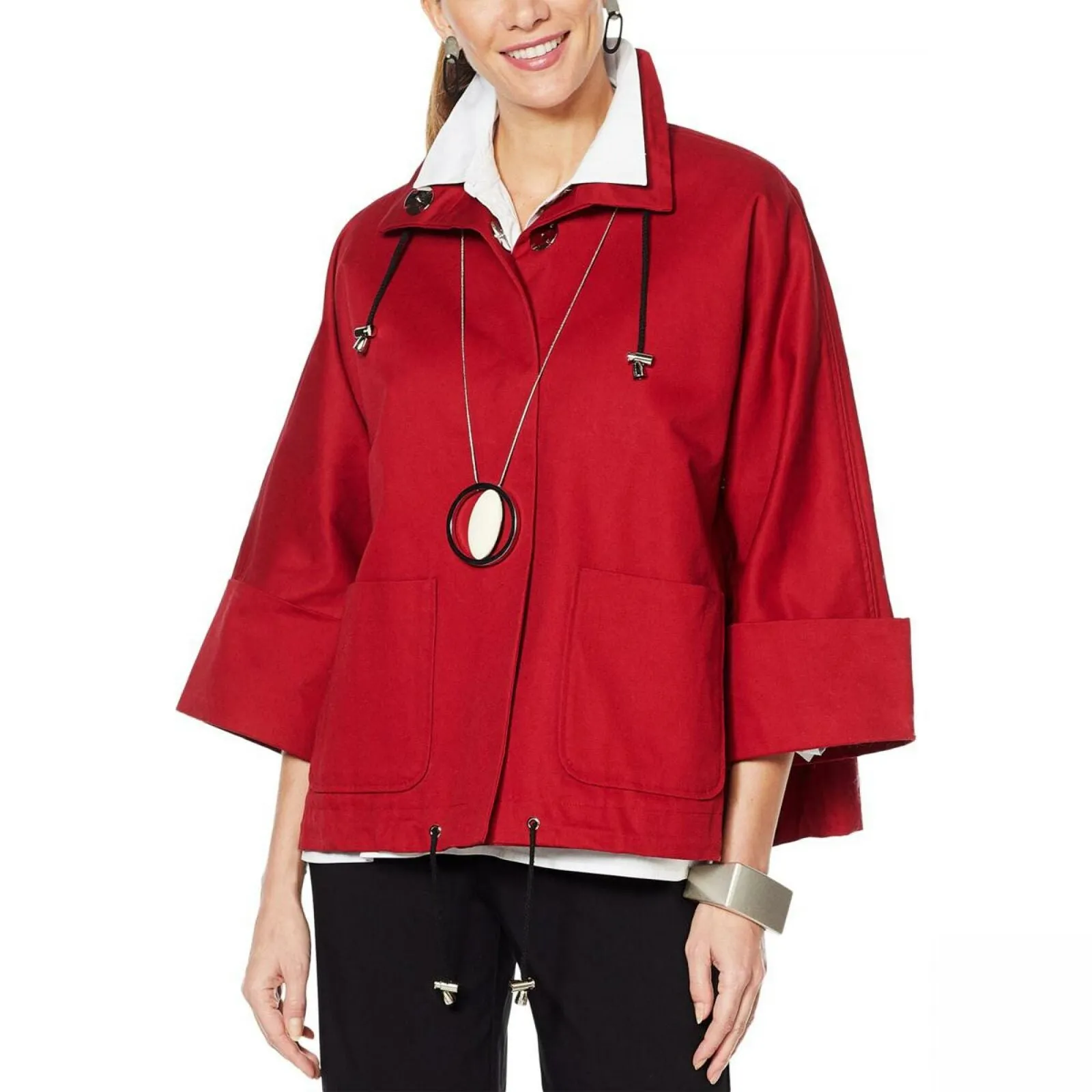 NWT MarlaWynne Womens Canvas Drama Snap Front Jacket With Pockets. 638793