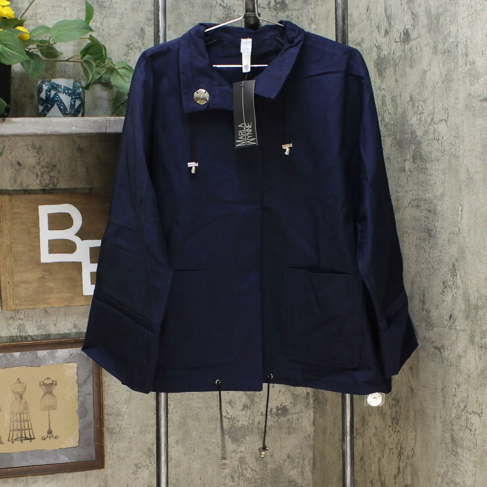NWT MarlaWynne Womens Canvas Drama Snap Front Jacket With Pockets. 638793