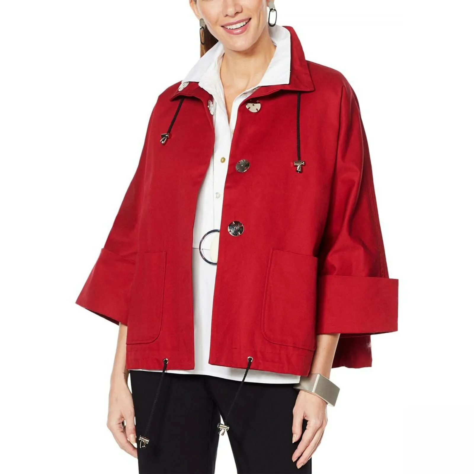 NWT MarlaWynne Womens Canvas Drama Snap Front Jacket With Pockets. 638793