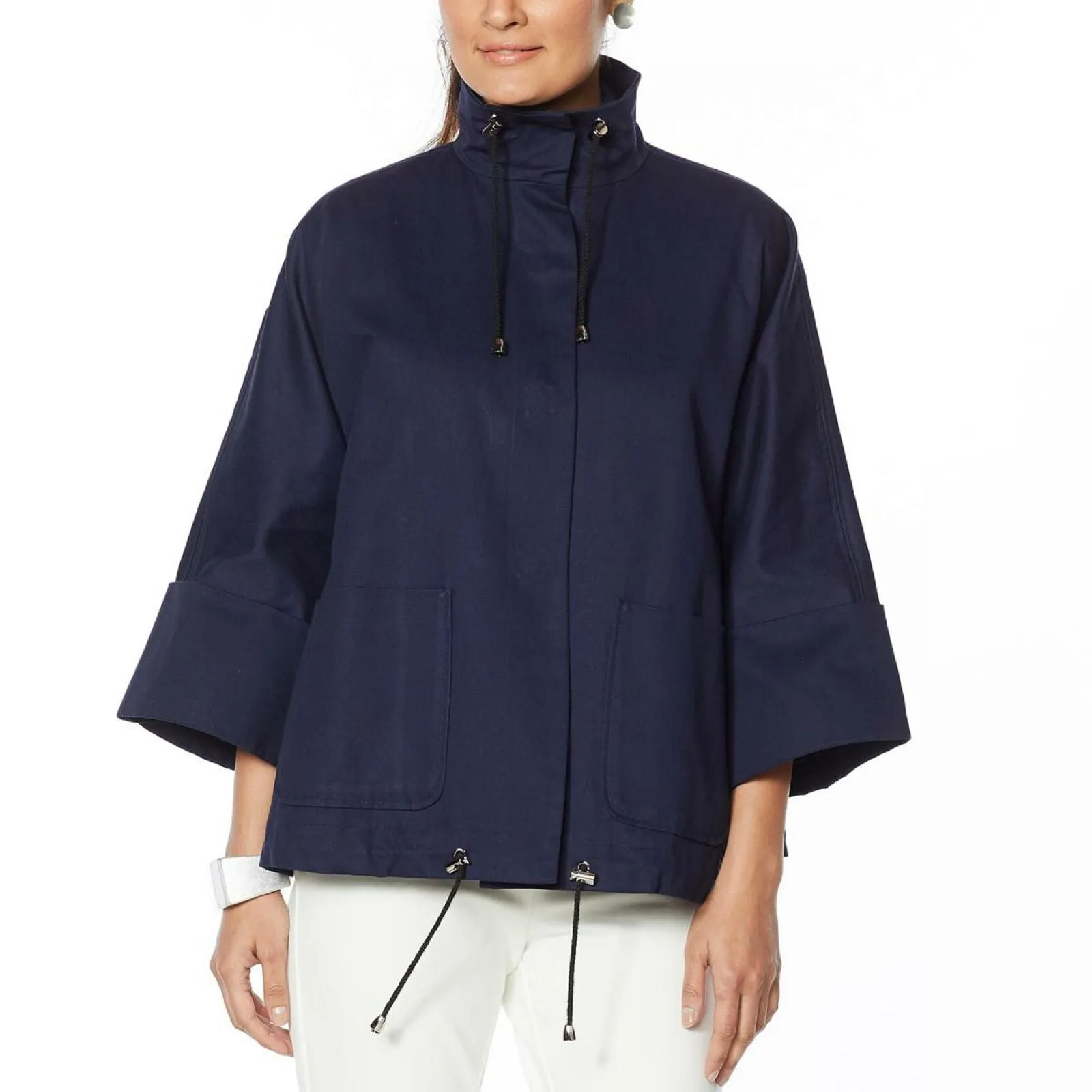 NWT MarlaWynne Womens Canvas Drama Snap Front Jacket With Pockets. 638793