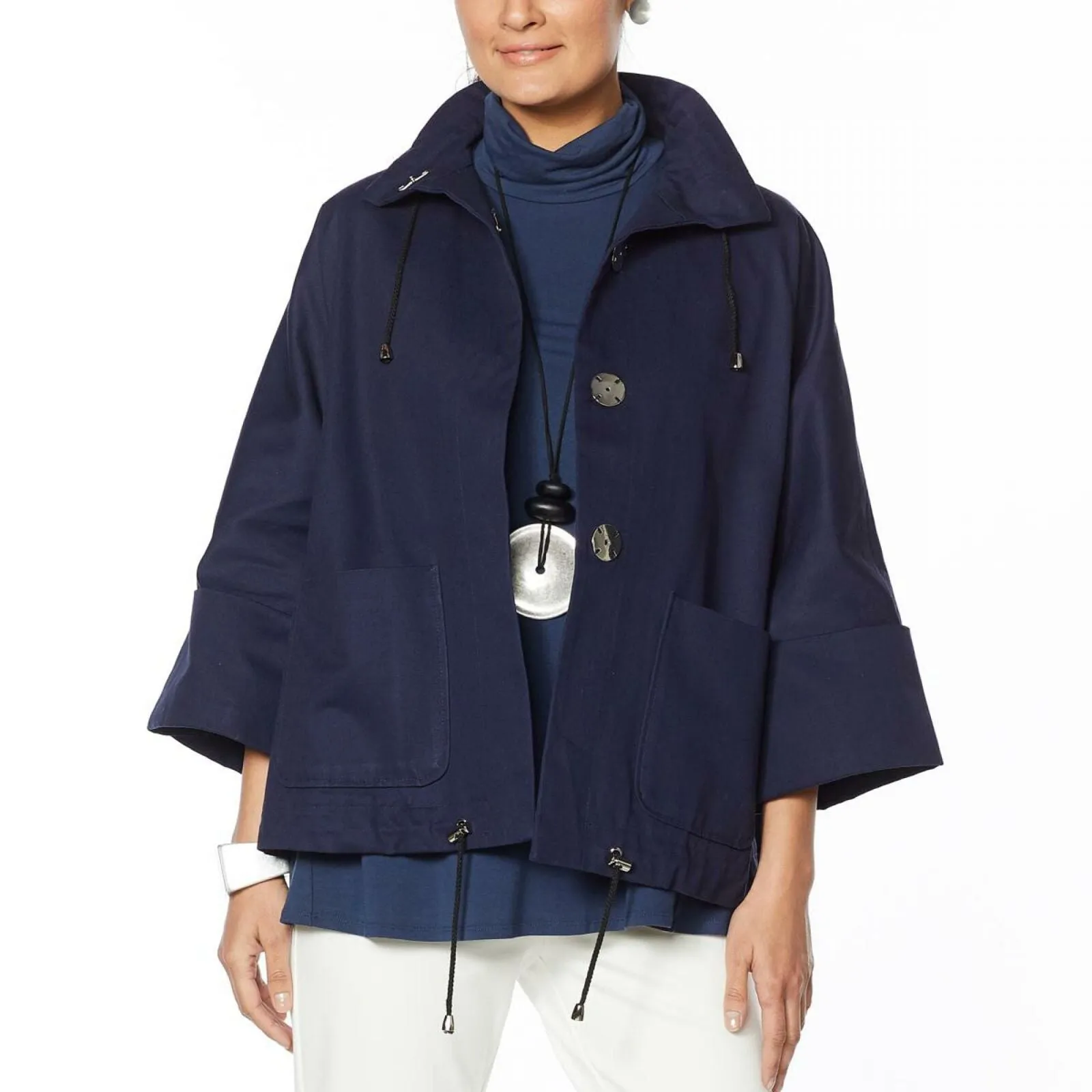 NWT MarlaWynne Womens Canvas Drama Snap Front Jacket With Pockets. 638793