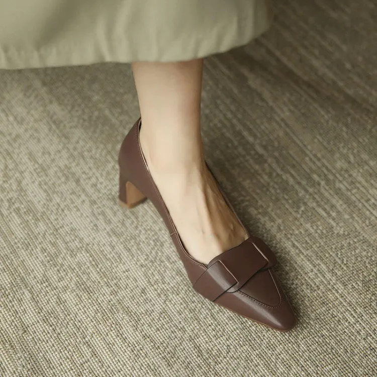 Off-White Brown Thin Block Heel Loafers #001021