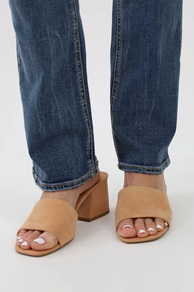 Open Toe Chunky Block Heel Wide Band Sandal -Blue
