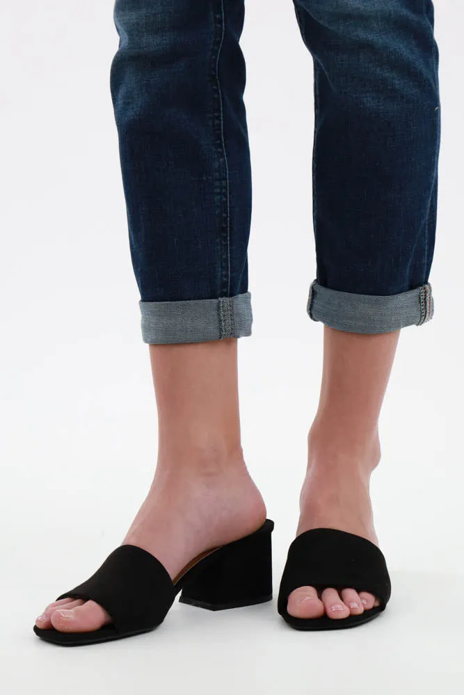 Open Toe Chunky Block Heel Wide Band Sandal -Blue