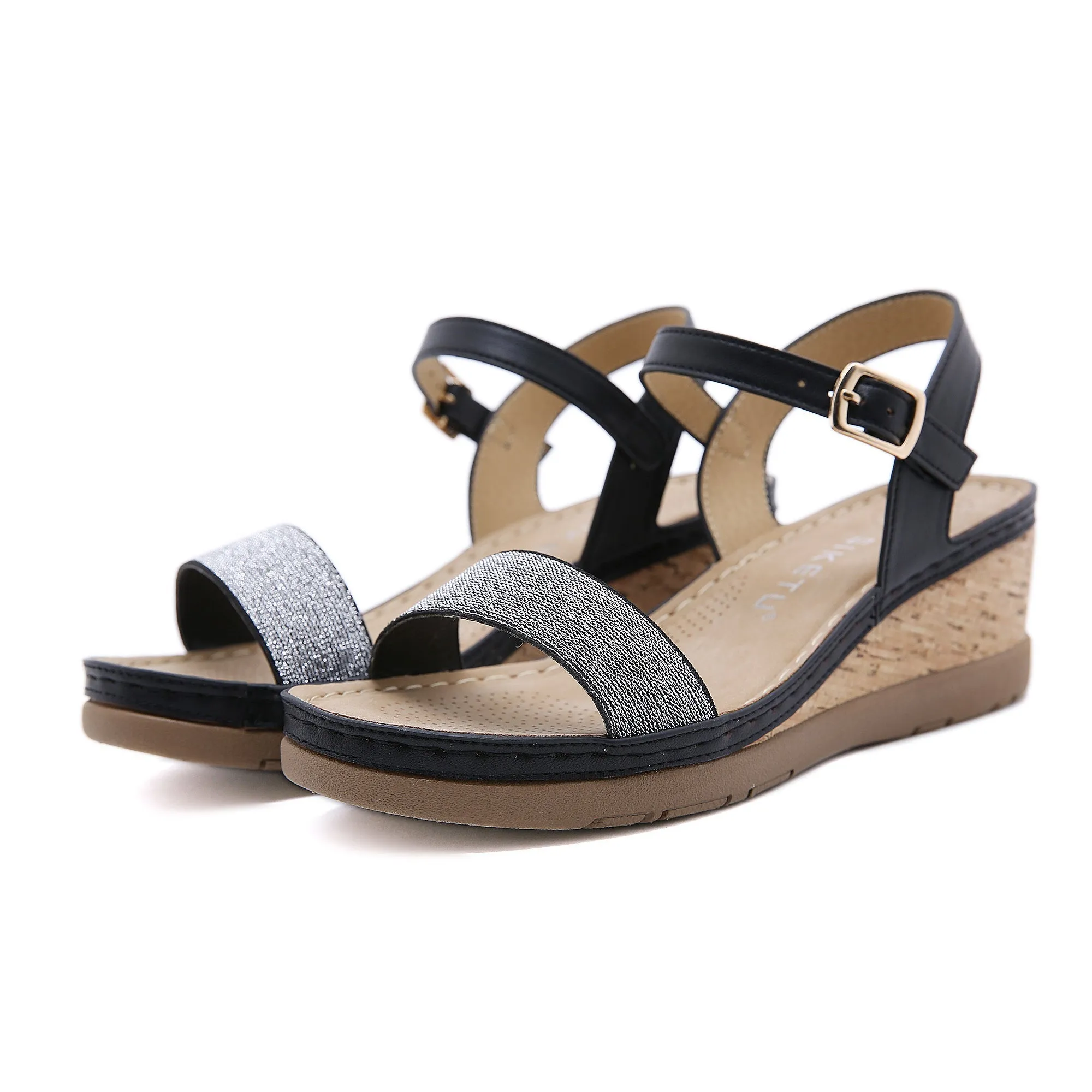 Open Toe Wedge Slingback - Black