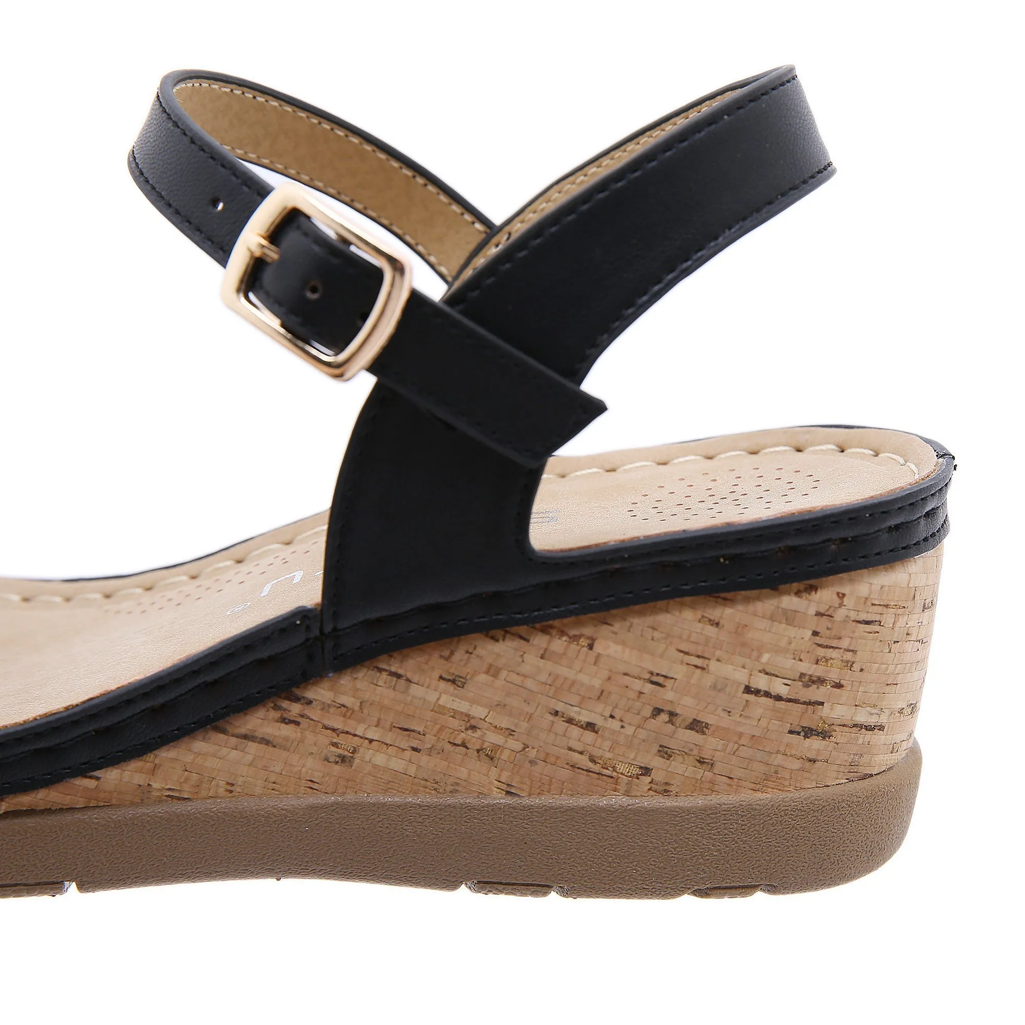 Open Toe Wedge Slingback - Black