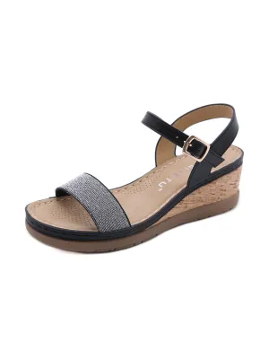 Open Toe Wedge Slingback - Black