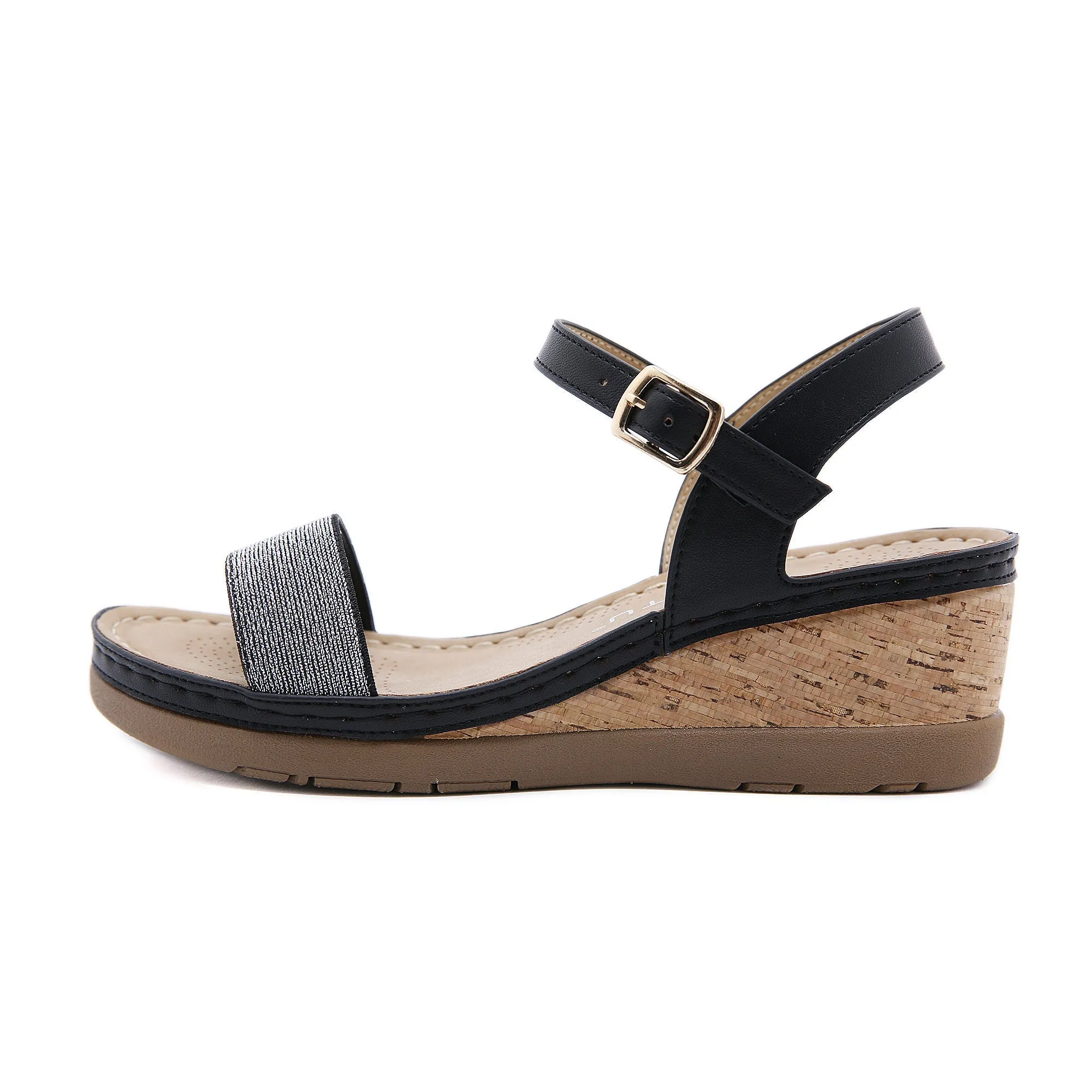 Open Toe Wedge Slingback - Black