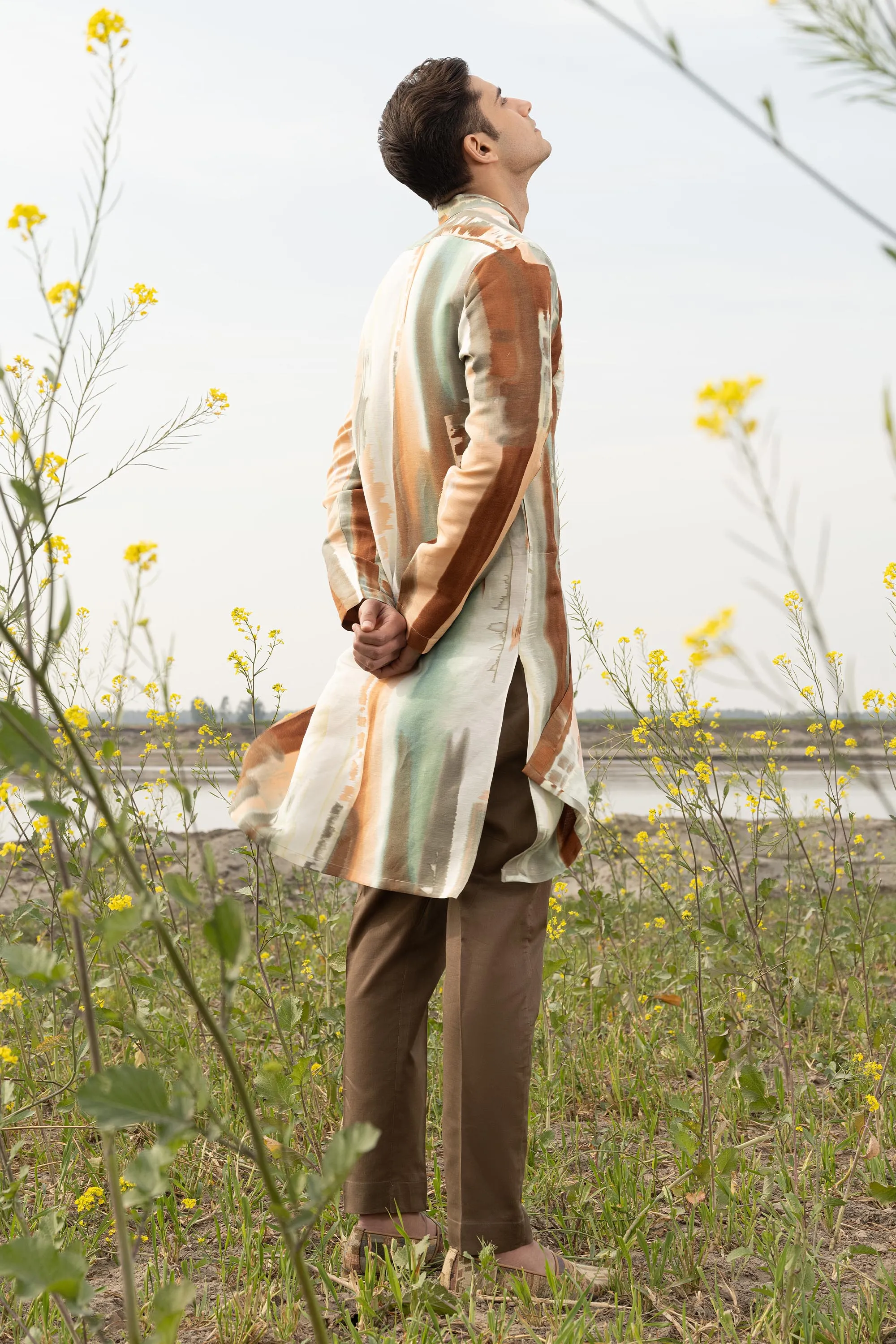 Painted Canvas Front Open Kurta Trouser