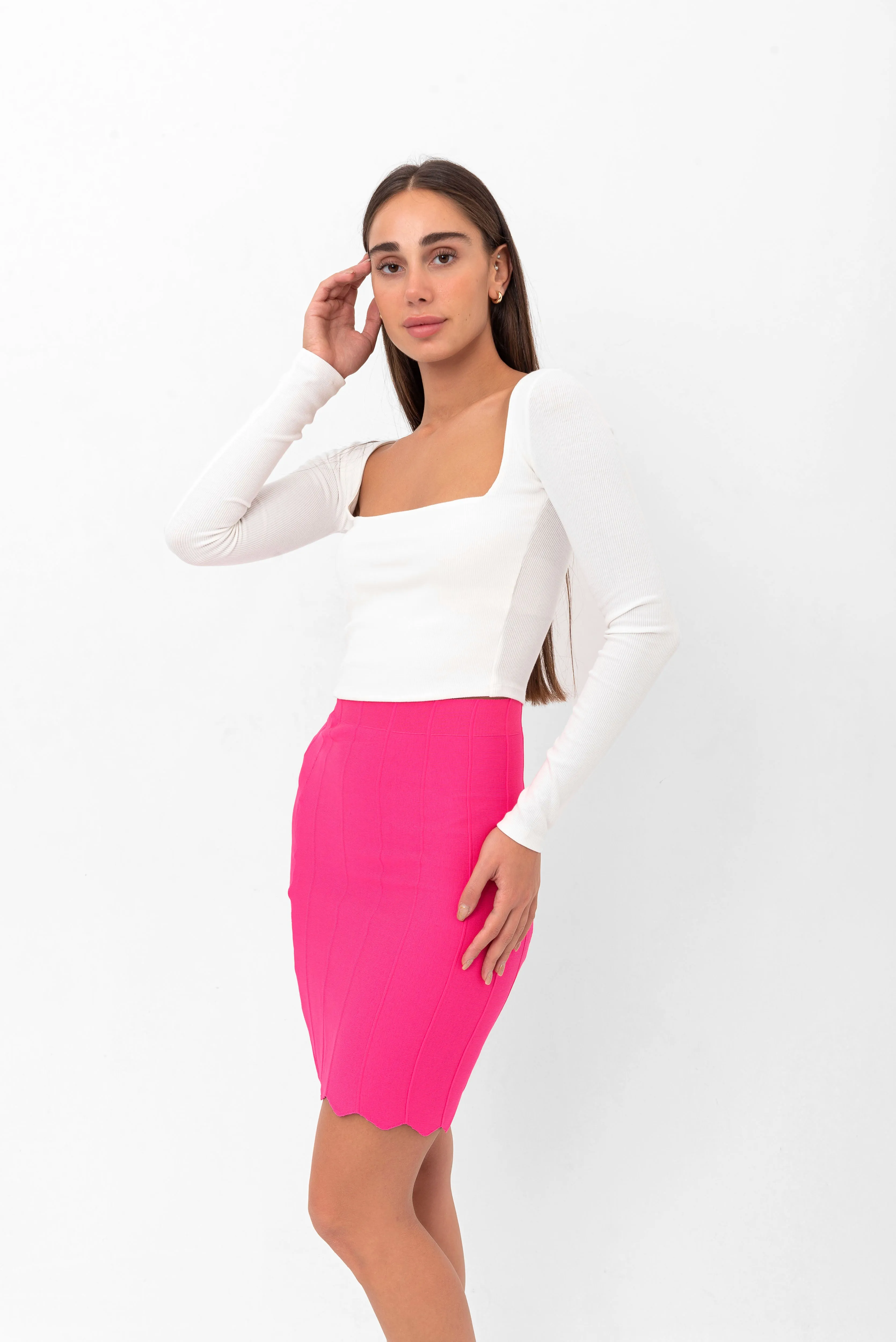 Parker Scalloped Pencil Skirt - Pink