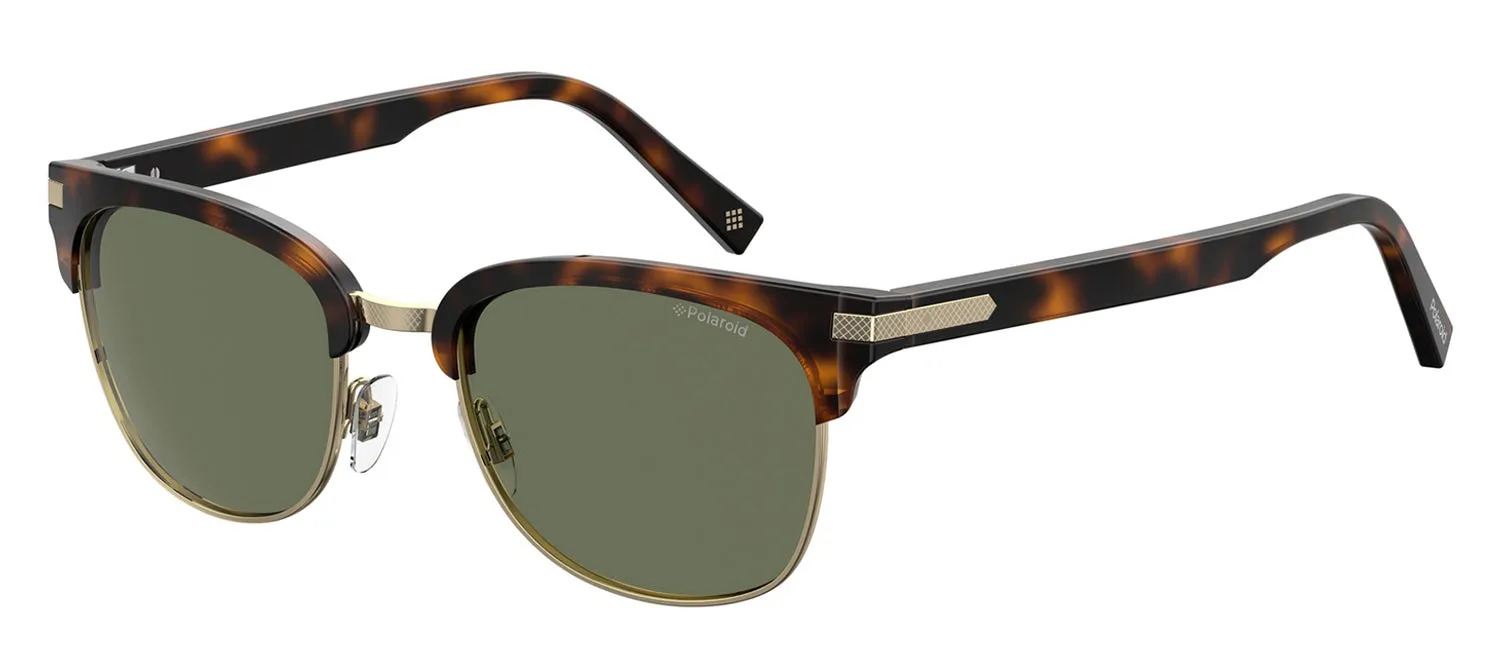 Polaroid PLD 2076/S 086_UC Rectangle Metal Havana Sunglasses with Green Polarized Lens