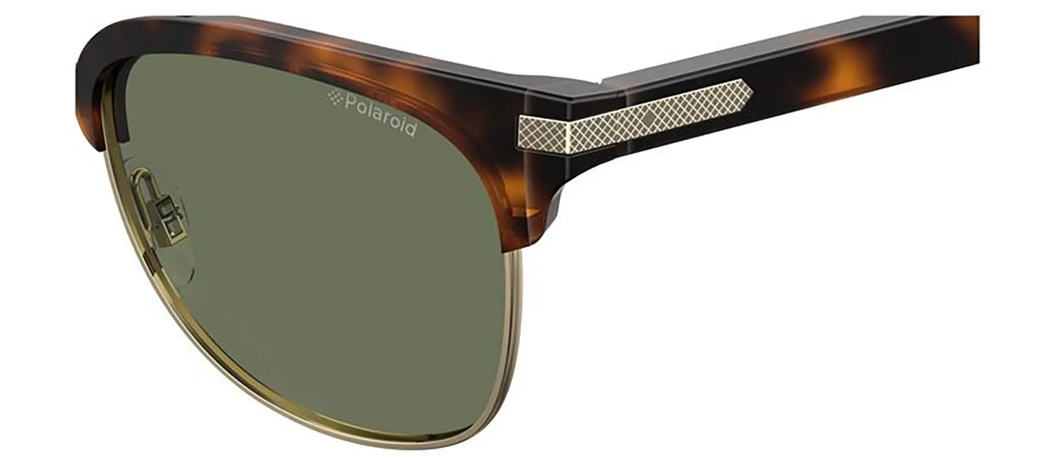 Polaroid PLD 2076/S 086_UC Rectangle Metal Havana Sunglasses with Green Polarized Lens