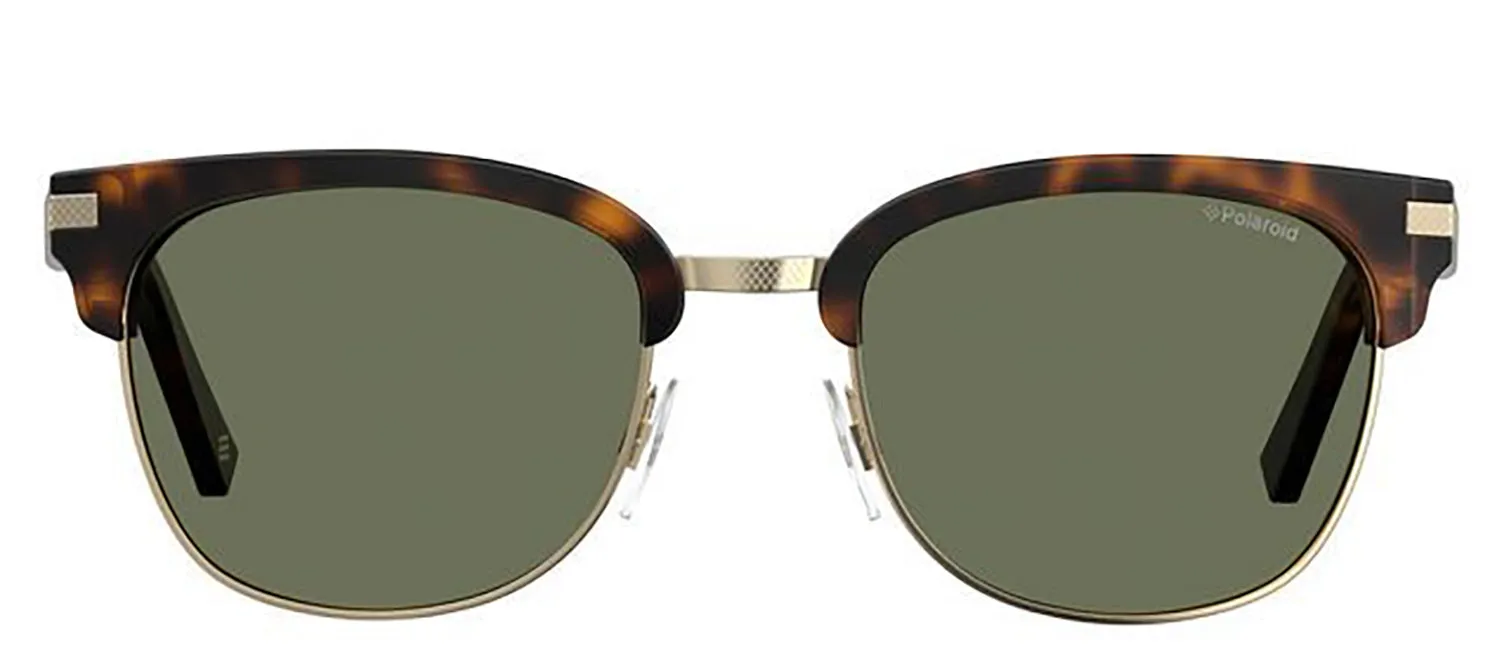 Polaroid PLD 2076/S 086_UC Rectangle Metal Havana Sunglasses with Green Polarized Lens