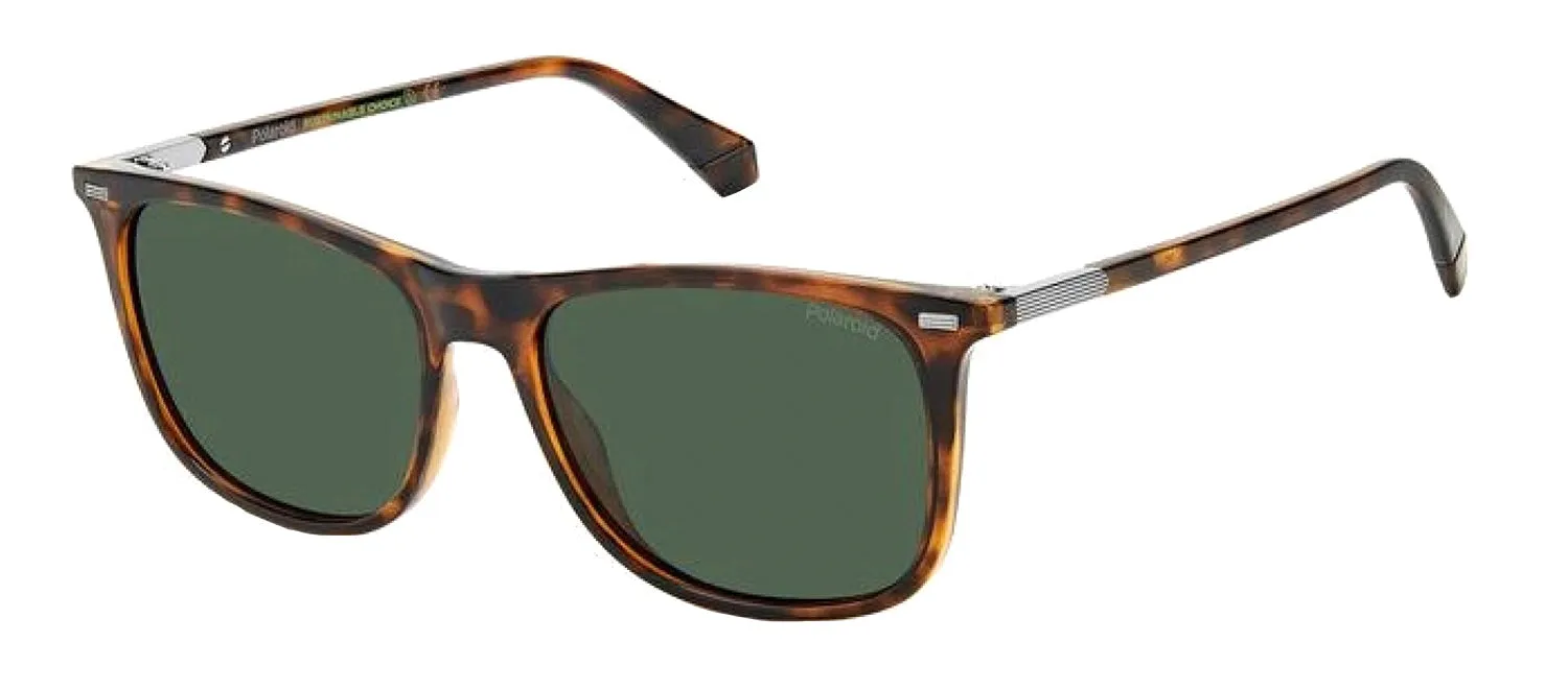Polaroid PLD 2109/S 086_UC Rectangle Plastic Havana Sunglasses with Green Polarized Lens