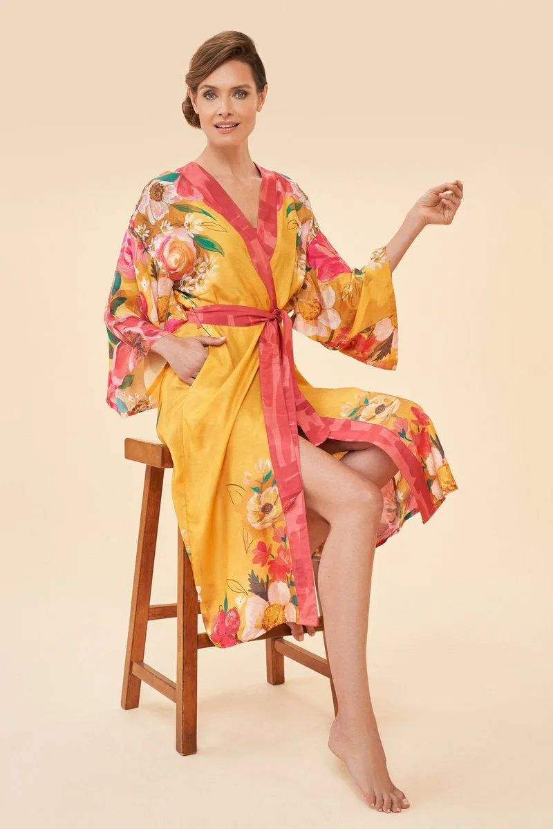 Powder Impressionist Floral Kimono Gown