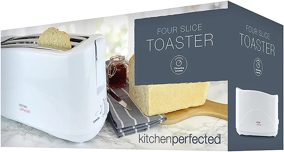 Premium White 1300w 4-slice Cool Touch Toaster W/ Crumb Tray 7 Browning Settings