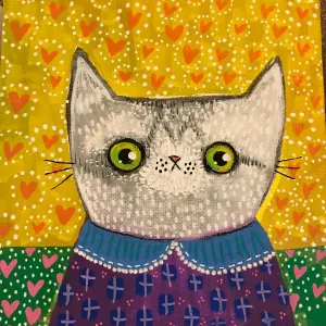 (reserved for dorie) white cat #2  6"x6"  original artwork