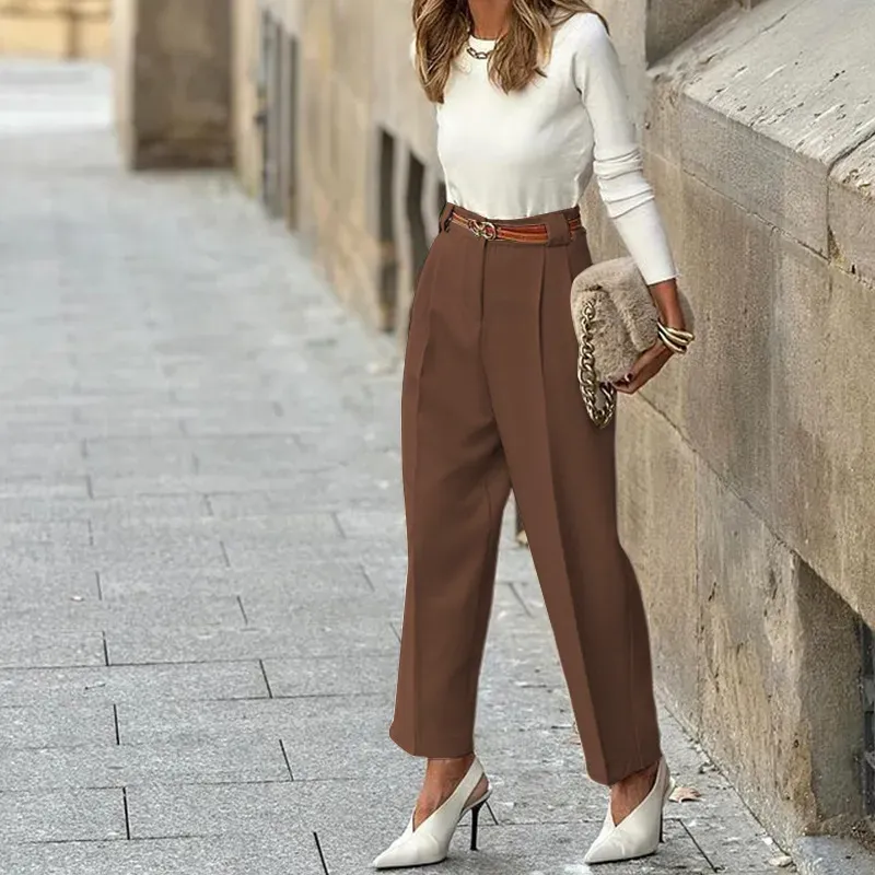 Runway High Waist Pleated Straight Leg Pants