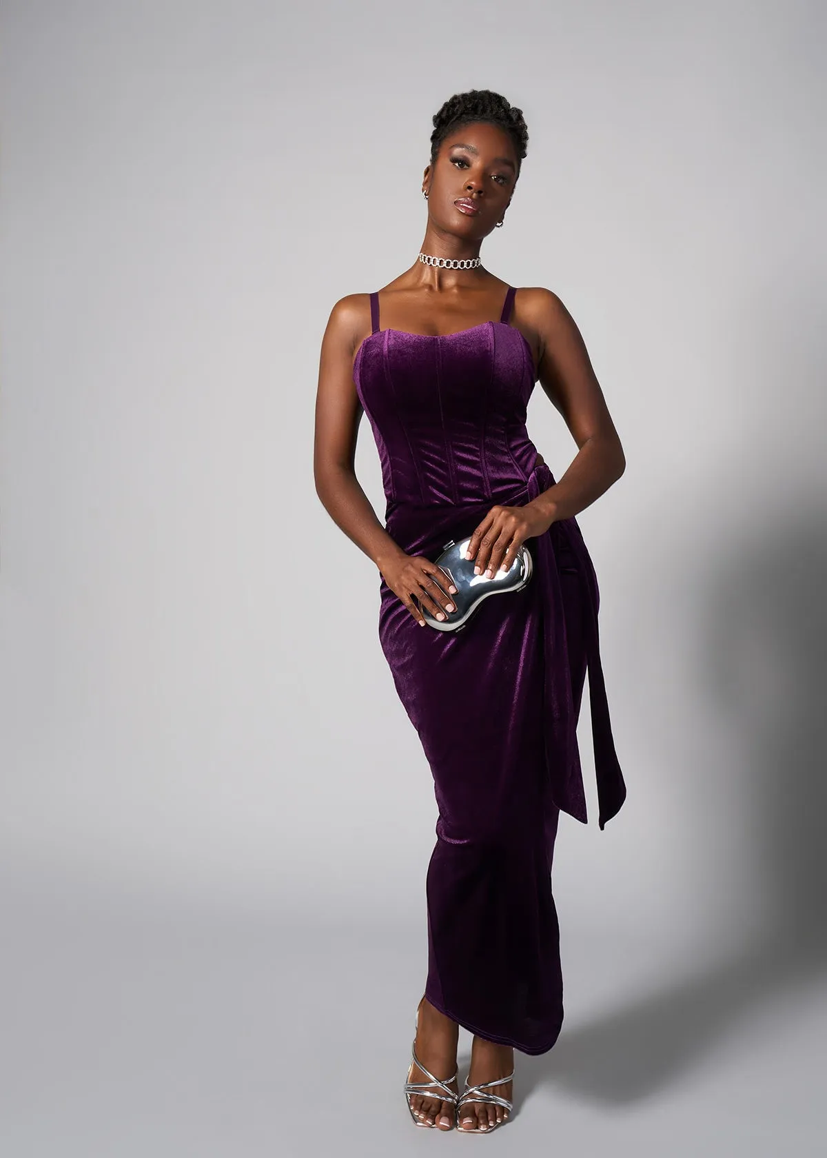 Safisha Women's Stretch Velvet Corset (Plum)